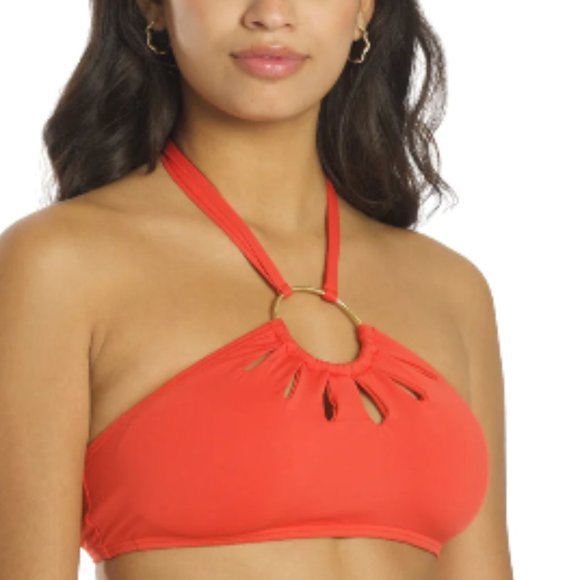 Vince Camuto Serengeti Logo-Ring Cutout Halter Bikini Swim Top Red Sunset S - Picture 6 of 15